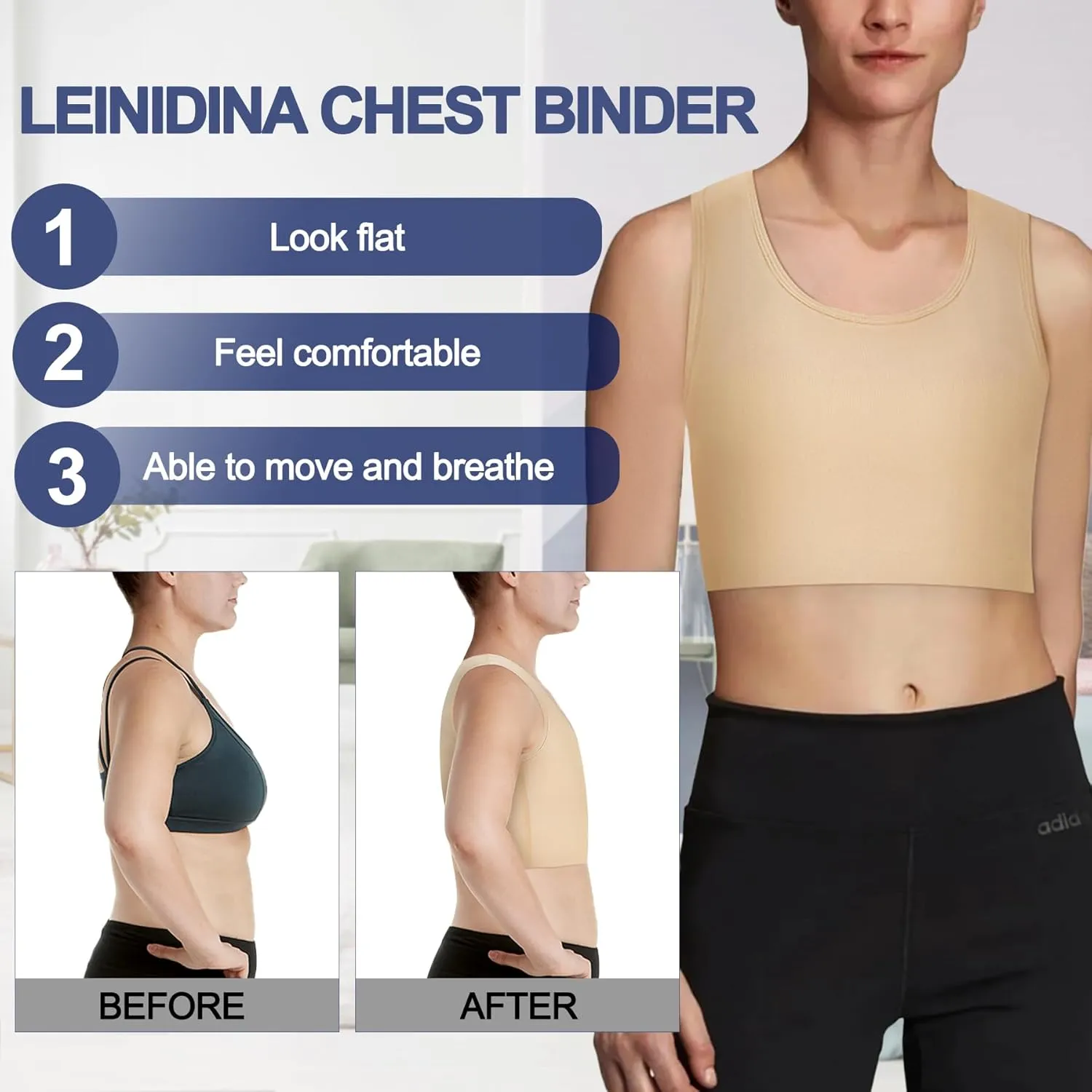 LEINIDINA Chest Binder for Transgender FTM LGBT Tomboy Tops Women Breathable Binder Bra Tank Tops Elastic