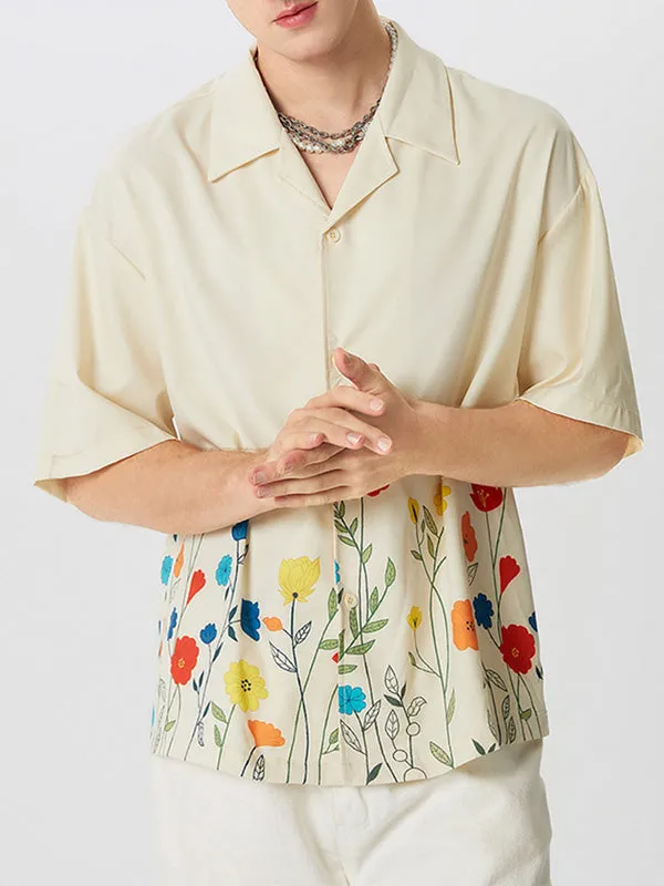 Mens Floral Print Revere Collar Shirt SKUK22895