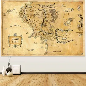 Middle Retro Earth Map Tapestry,Vintage Map Tapestry Wall Hanging,RetroOld World Map Wall Tapestry Art Home Decor for Living Room Bedroom Bathroom Kitchen Dorm Gift (60" W x 40" H)