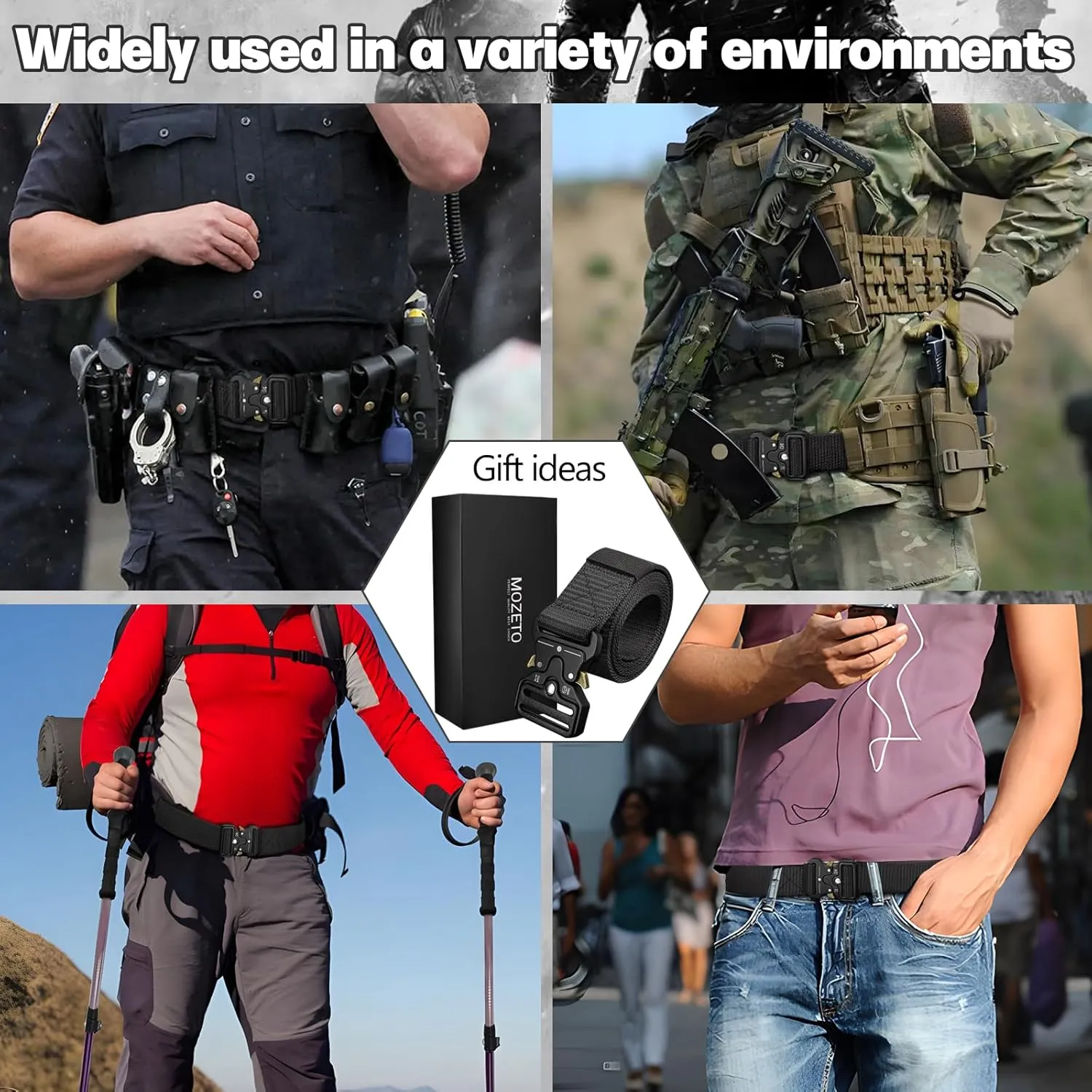 MOZETO Tactical Belts for Men Military Style Work Hiking Riggers Web Gun Belt with Heavy Duty Quick Release Metal Buckle