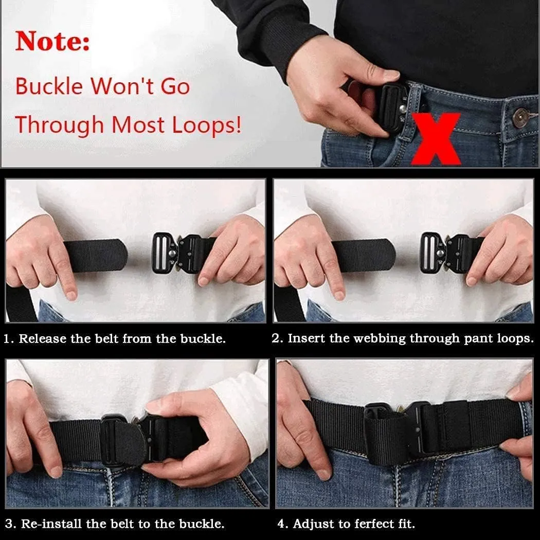 MOZETO Tactical Belts for Men Military Style Work Hiking Riggers Web Gun Belt with Heavy Duty Quick Release Metal Buckle