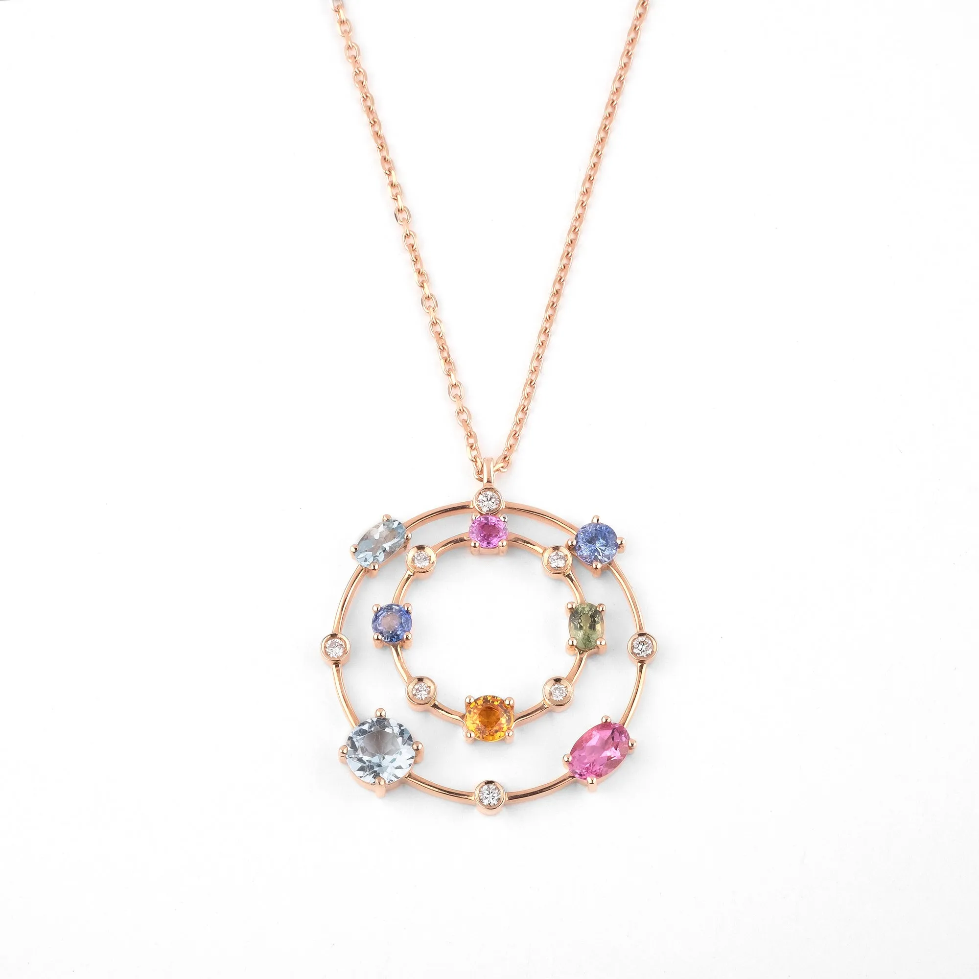 Multi coloured gemstones 18k rose gold pendant