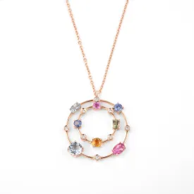 Multi coloured gemstones 18k rose gold pendant