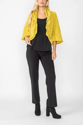 Mustard Bubble Check Ruffle Open Jacket