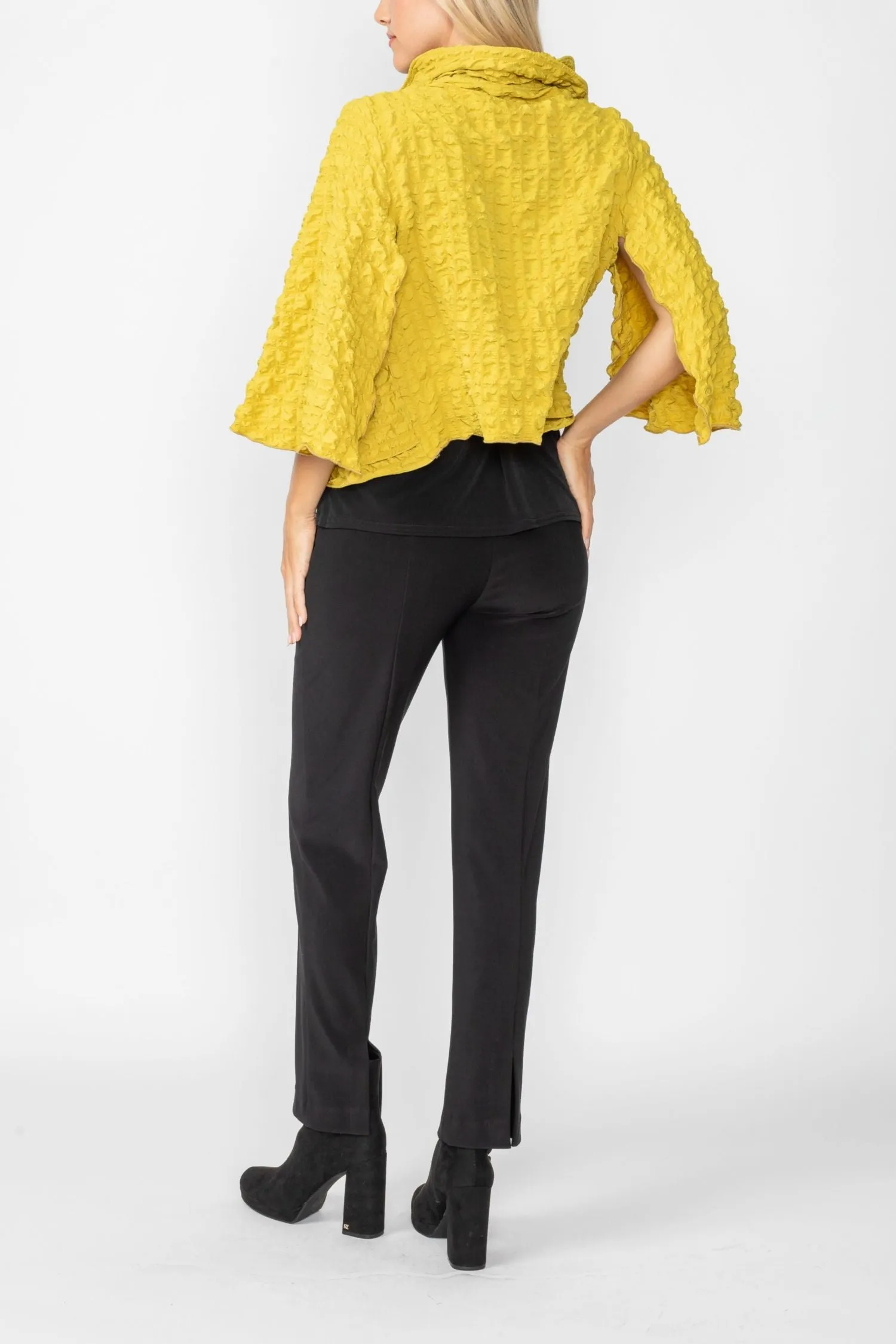 Mustard Bubble Check Ruffle Open Jacket