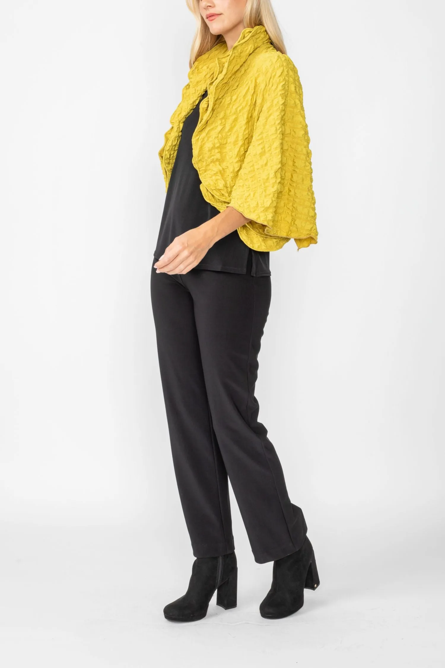 Mustard Bubble Check Ruffle Open Jacket