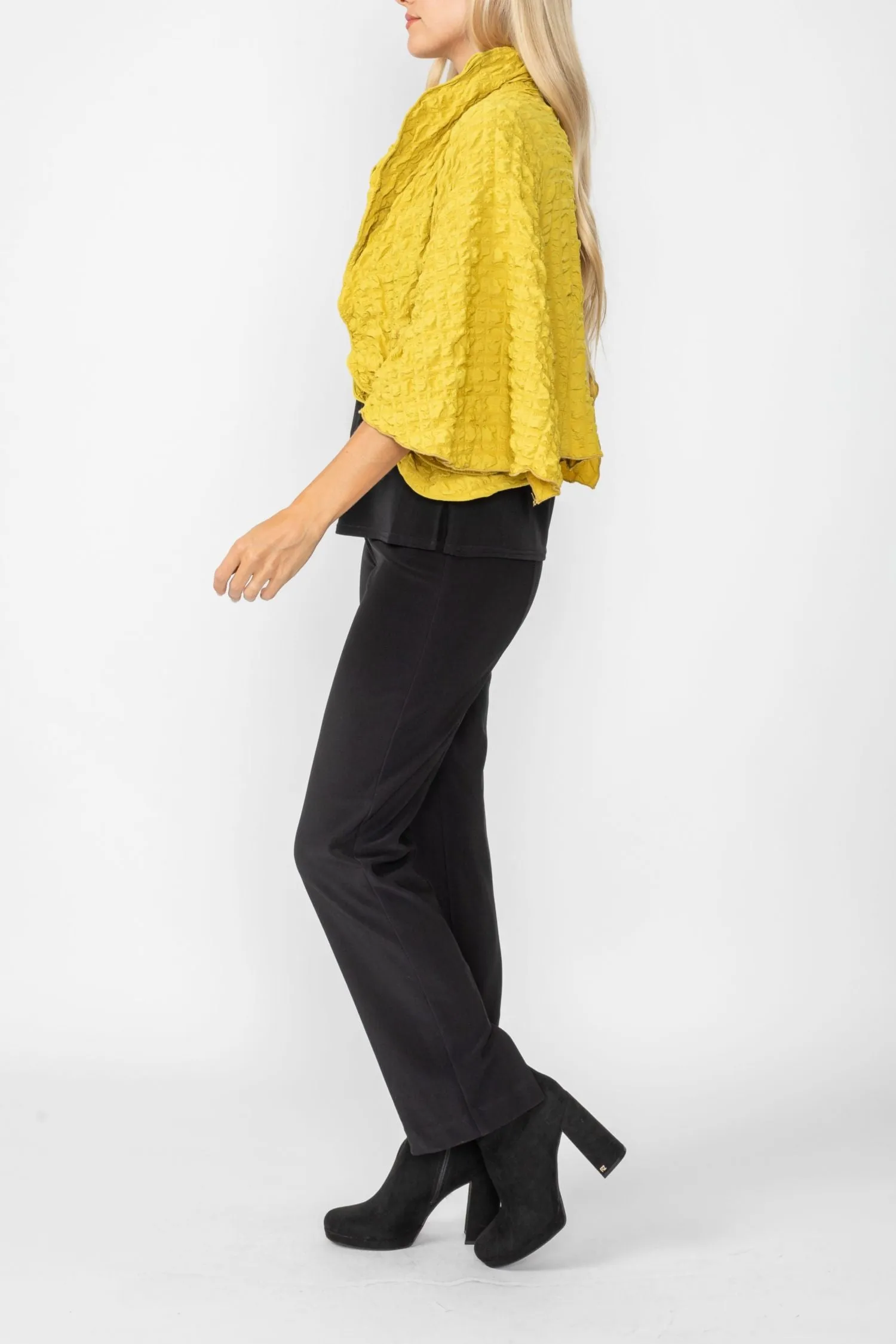 Mustard Bubble Check Ruffle Open Jacket