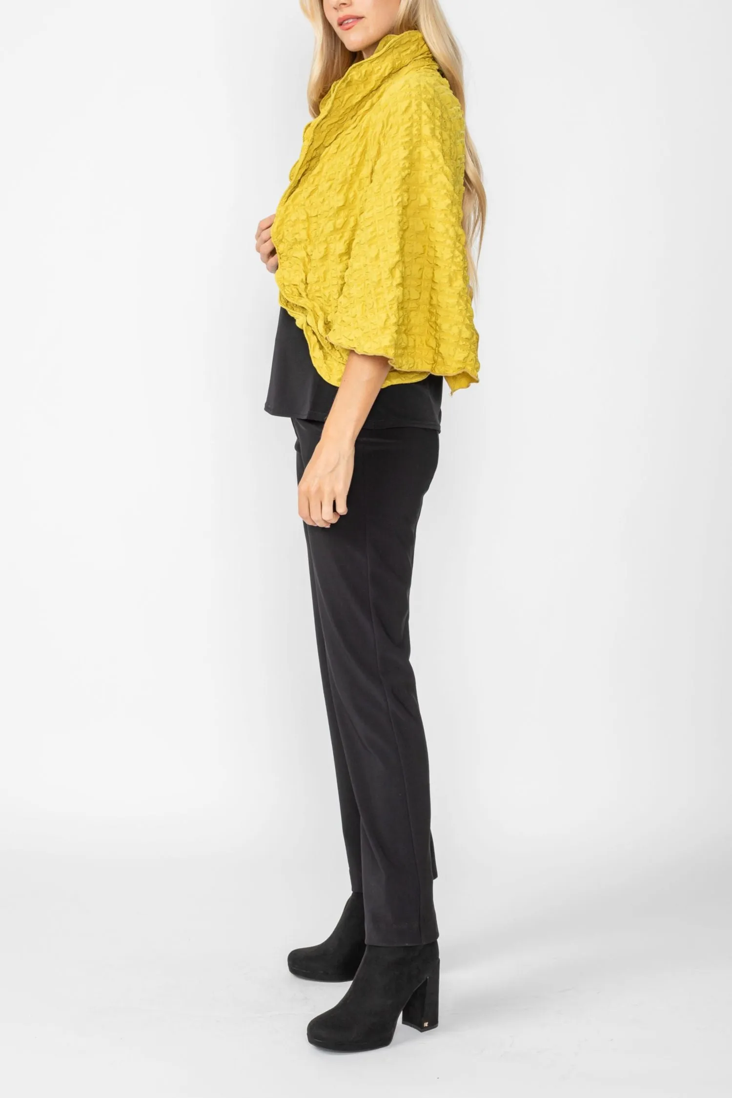 Mustard Bubble Check Ruffle Open Jacket