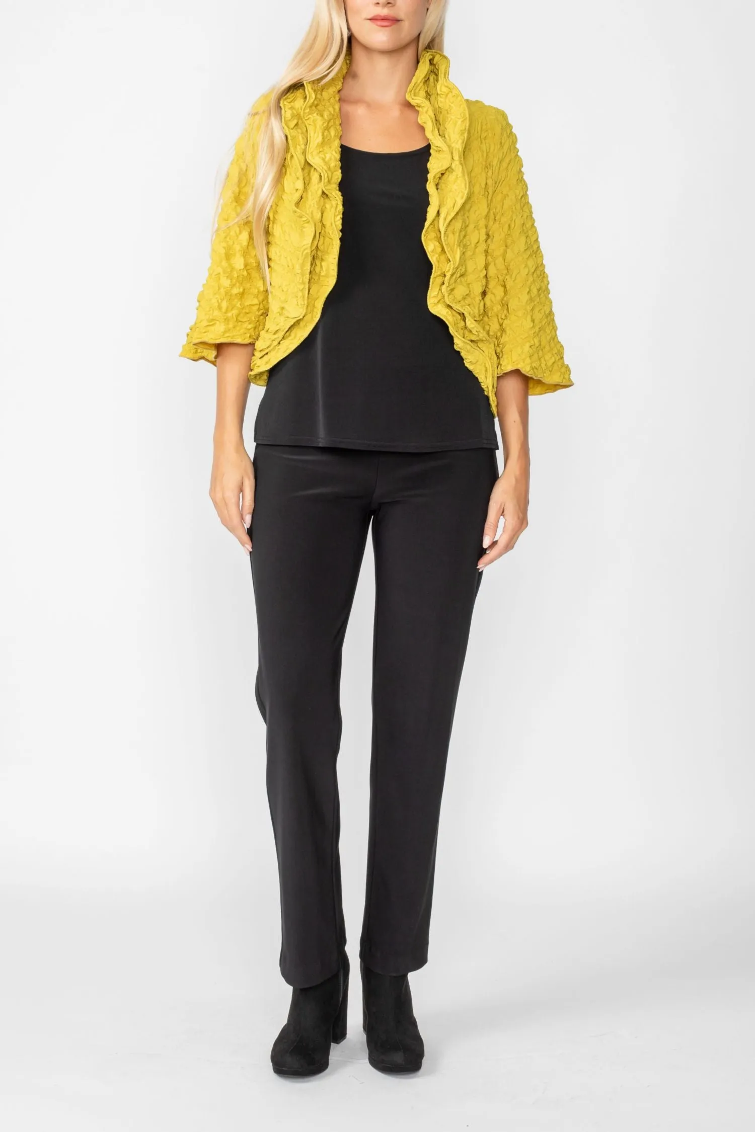 Mustard Bubble Check Ruffle Open Jacket
