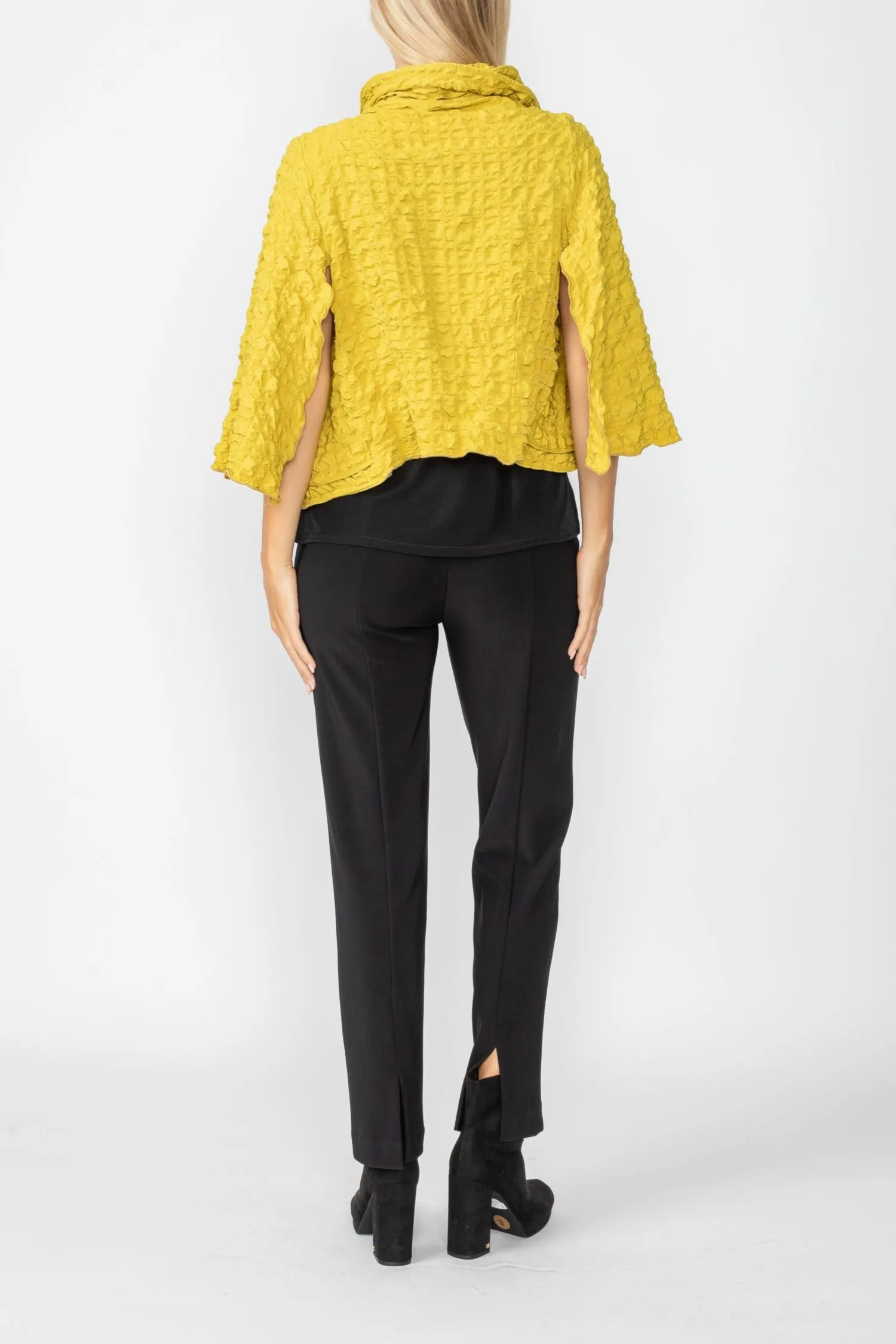 Mustard Bubble Check Ruffle Open Jacket