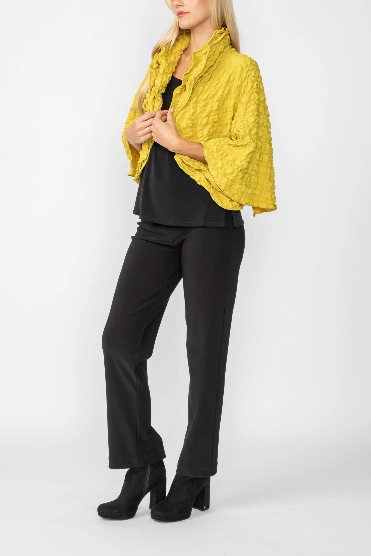 Mustard Bubble Check Ruffle Open Jacket