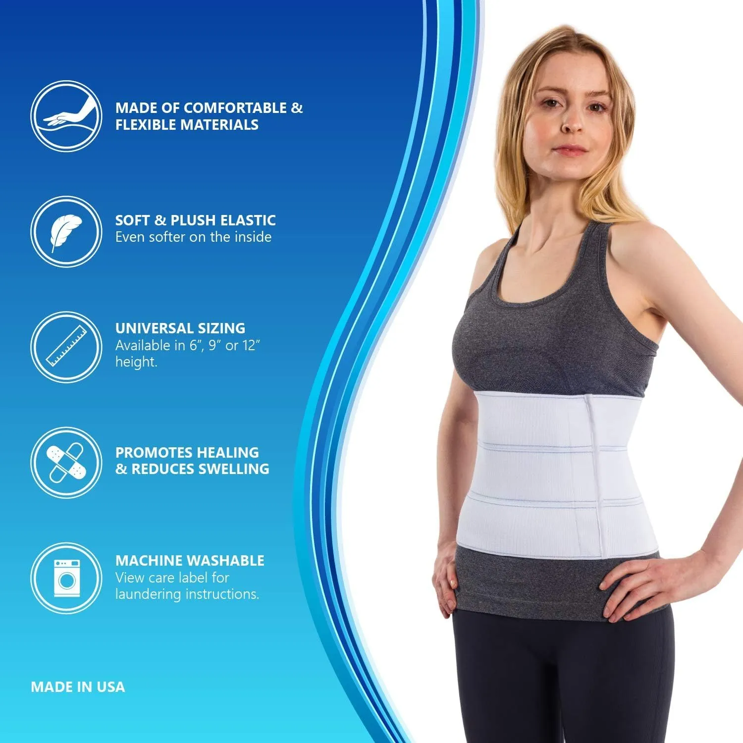 NYOrtho Abdominal Binder 6" 2-Panel - Post-Surgery Compression Wrap for Men and Women - Abdominal Support Belt for Hernia, Back Pain, Core Support, Muscle Strain Relief - Latex-Free - USA (45"-60")