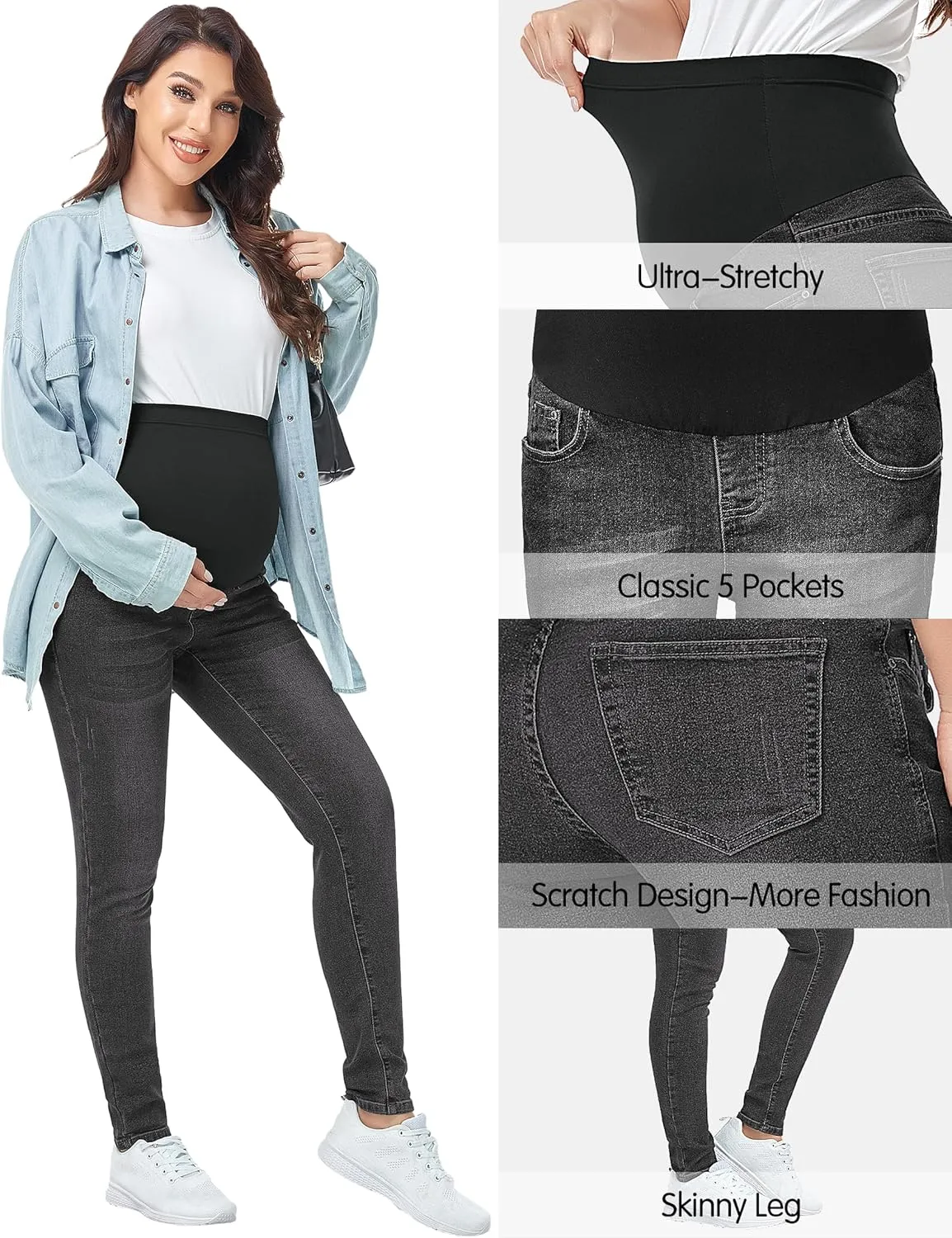 PACBREEZE Women's Maternity Jeans Over Belly Skinny Stretchy Denim Pants Comfy Slim Pregnancy Pants