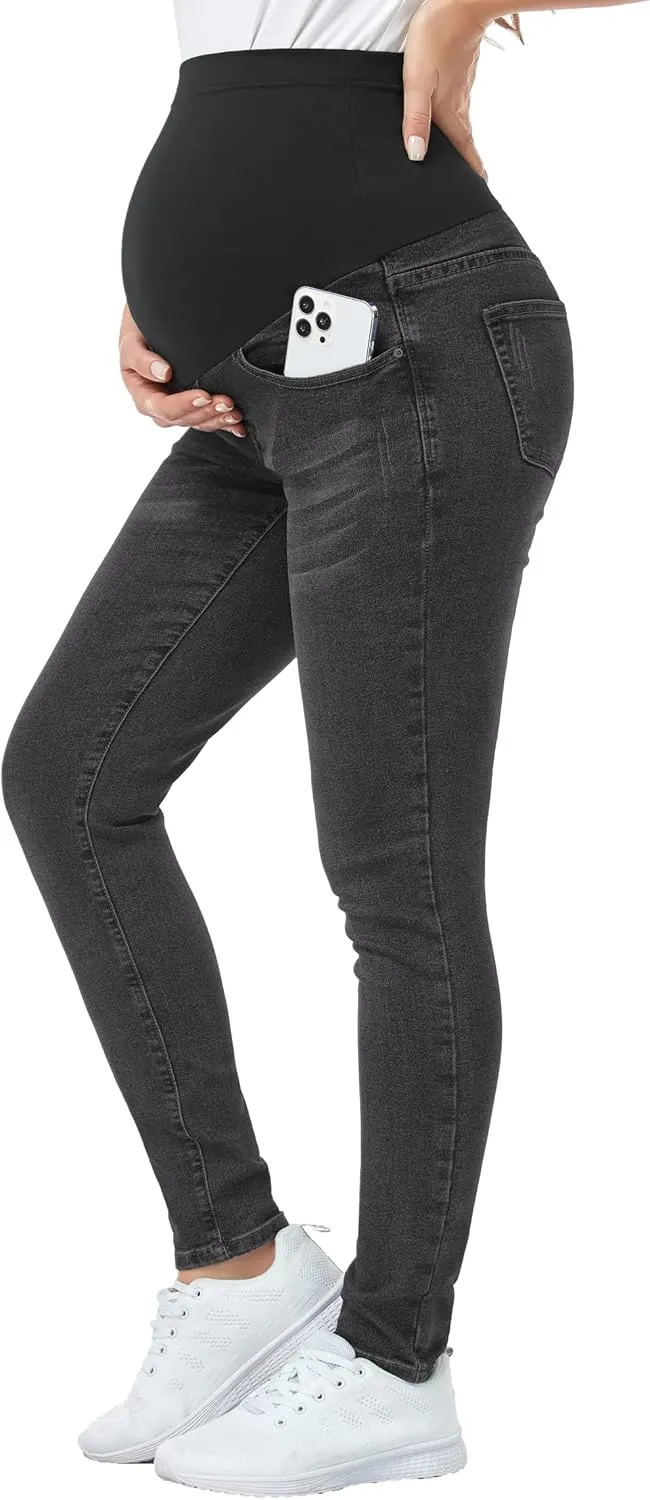 PACBREEZE Women's Maternity Jeans Over Belly Skinny Stretchy Denim Pants Comfy Slim Pregnancy Pants