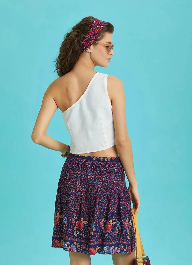 Patterned Water Fabric Bohemian Mini Skirt with Elastic Waist