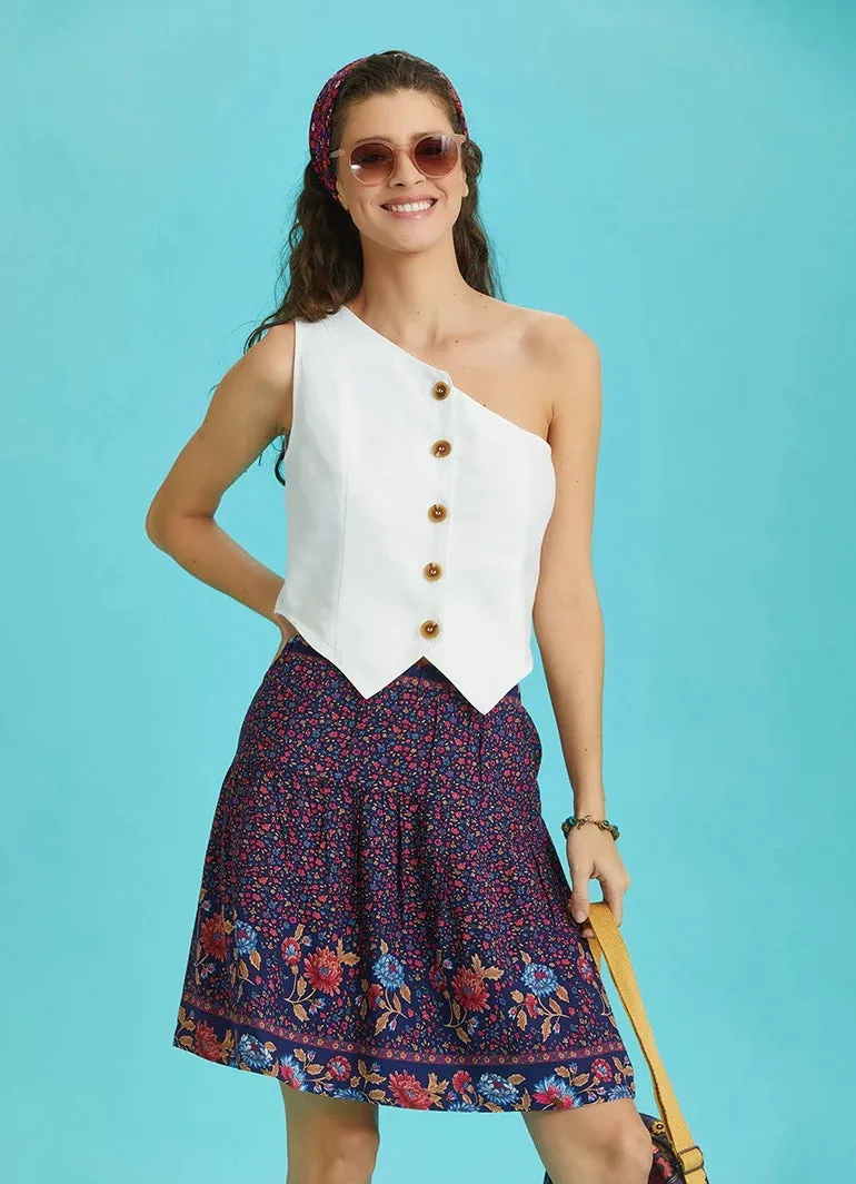 Patterned Water Fabric Bohemian Mini Skirt with Elastic Waist