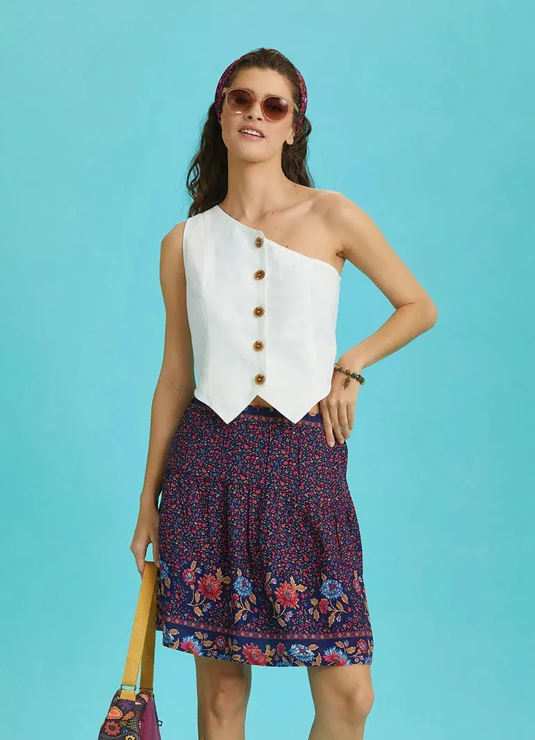 Patterned Water Fabric Bohemian Mini Skirt with Elastic Waist