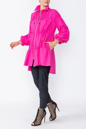 Pink Plus Size Shirring Blouson Sleeve Shirring Jacket