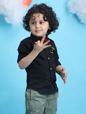 Polka Tots Full Sleeve Shirt Little Gentleman print with Red Bow - Black