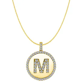 "M" Diamond Initial 14K Yellow Gold Disk Pendant (0.65ct)