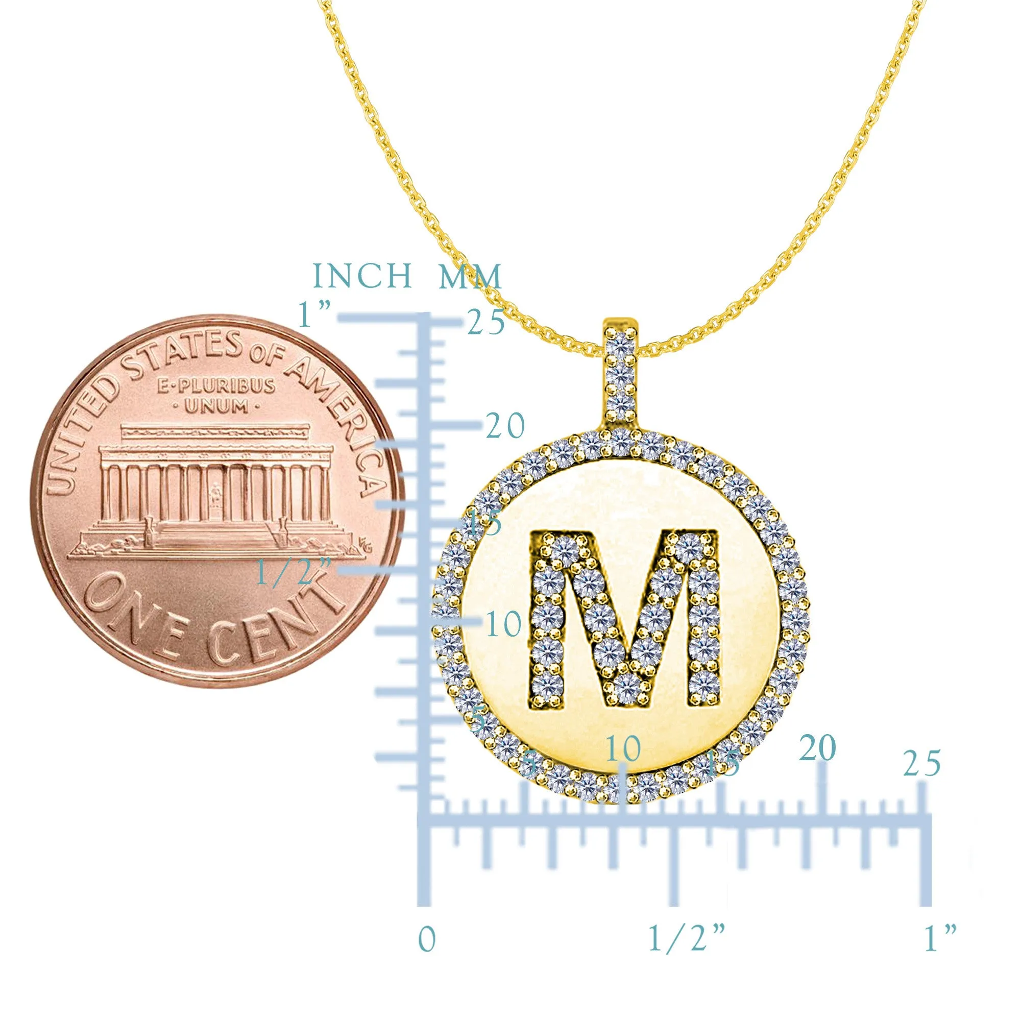 "M" Diamond Initial 14K Yellow Gold Disk Pendant (0.65ct)