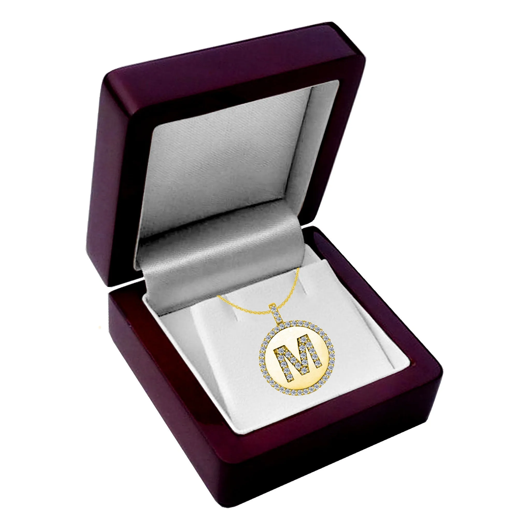"M" Diamond Initial 14K Yellow Gold Disk Pendant (0.65ct)