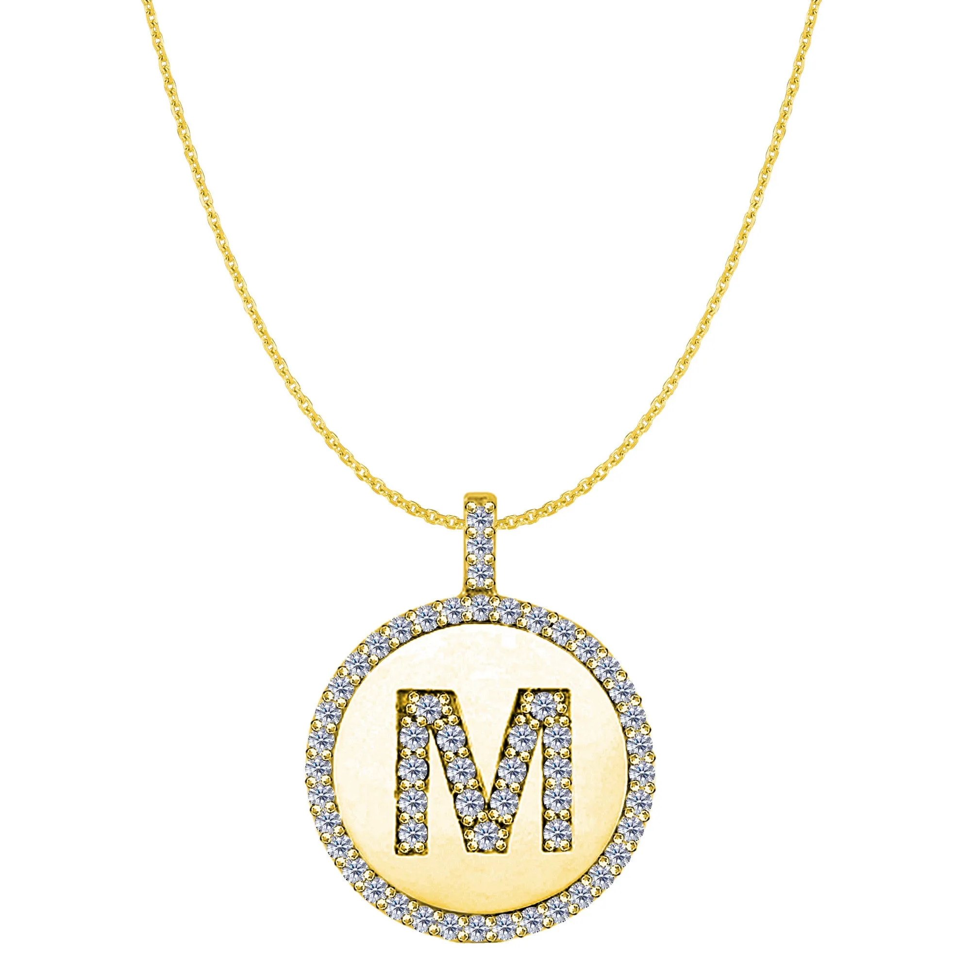 "M" Diamond Initial 14K Yellow Gold Disk Pendant (0.65ct)