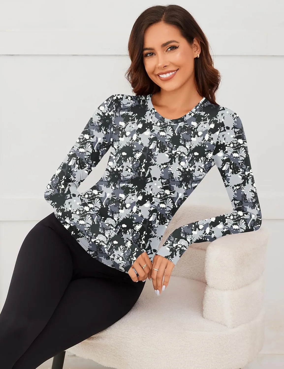 Rapbin Thermal Shirts for Women Long Sleeve Tops Ladies Fleece Undershirt for Winter Cold Weather with Thumb Holes XS-L