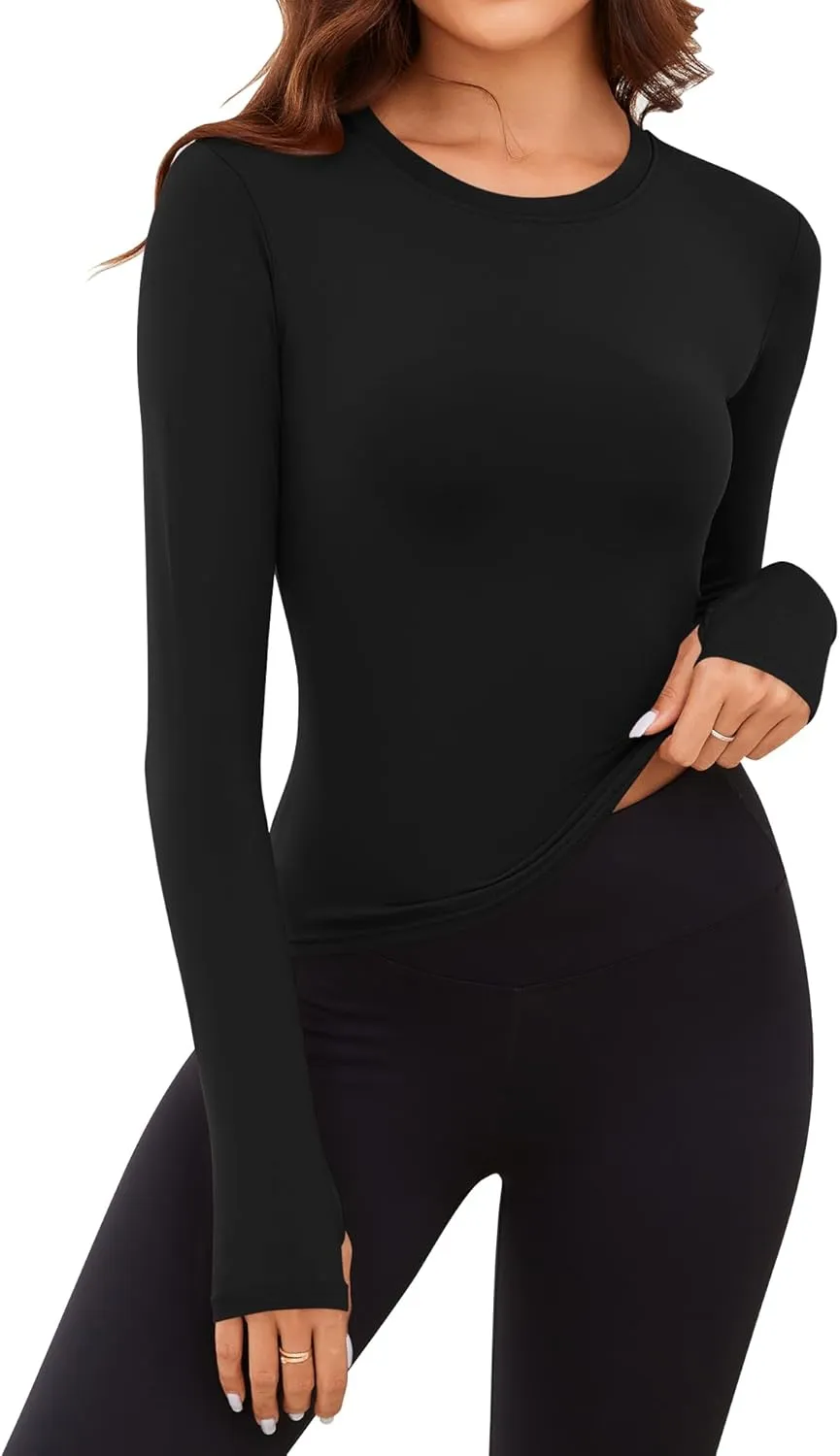Rapbin Thermal Shirts for Women Long Sleeve Tops Ladies Fleece Undershirt for Winter Cold Weather with Thumb Holes XS-L