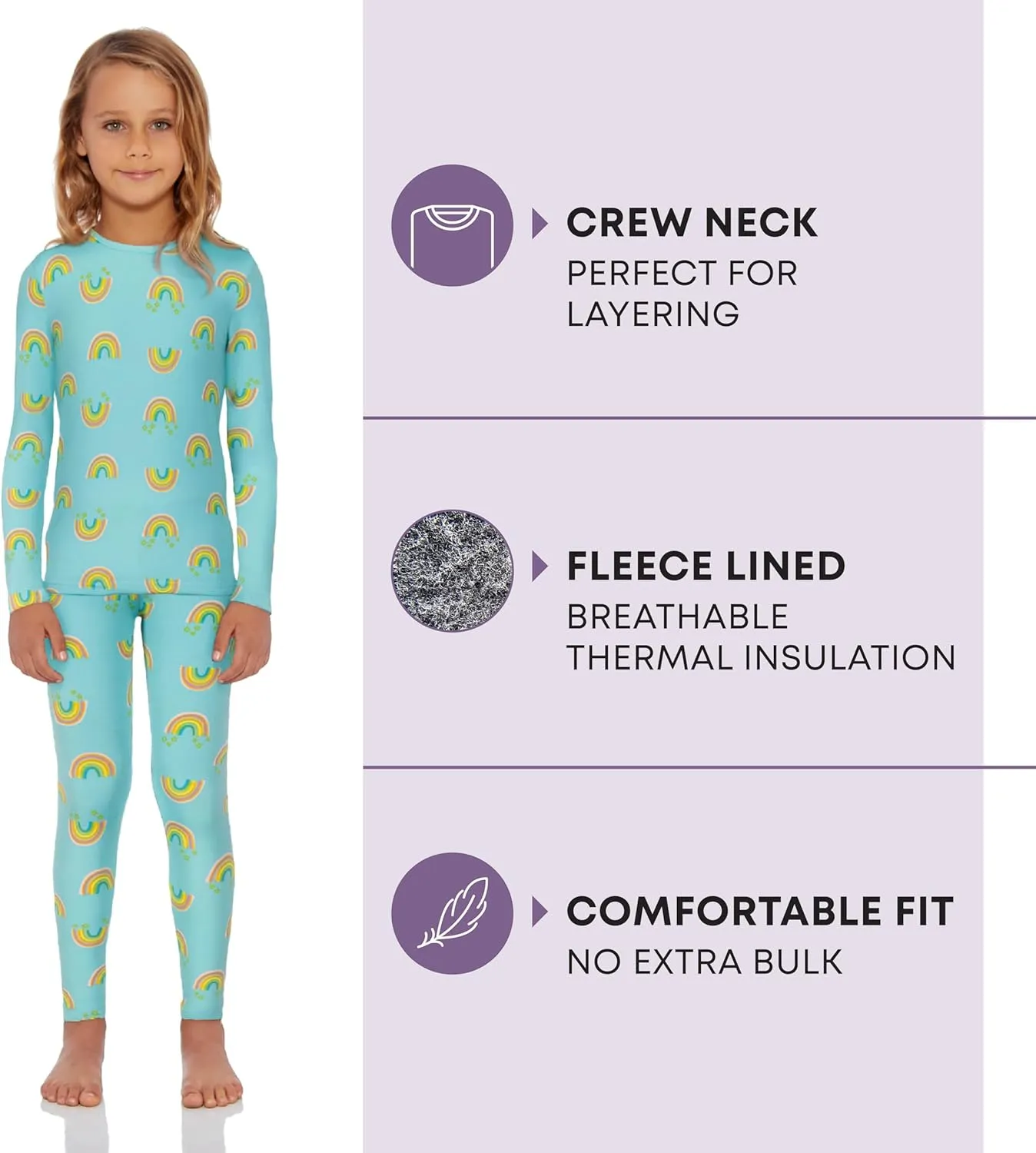 Rocky Thermal Underwear for Kids, Girls Thermals Top and Bottom Set, Long Johns Underwear, Base Layer for Cold weather/skiing