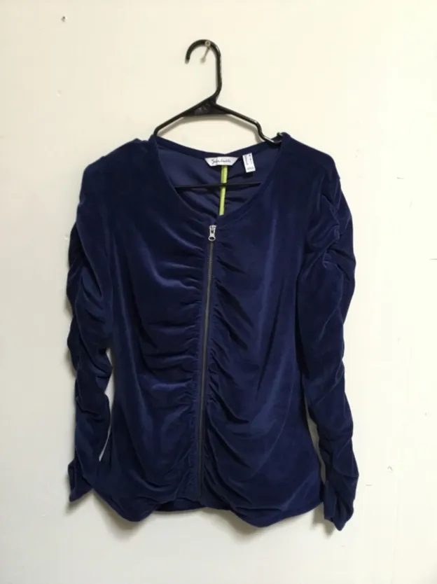 Susan Lucci Collection Long Sleeve Velour Jacket w/ Ruching, Medium