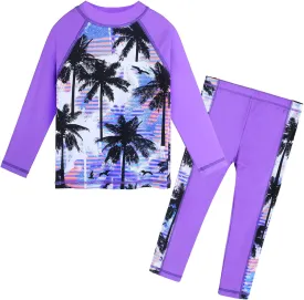 TFJH E Girls Long Sleeve Swimsuit Two Piece Swimwear 3-12 Years UPF 50  Sunsuits