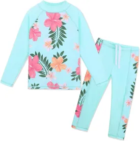 TFJH E Girls Long Sleeve Swimsuit Two Piece Swimwear 3-12 Years UPF 50  Sunsuits