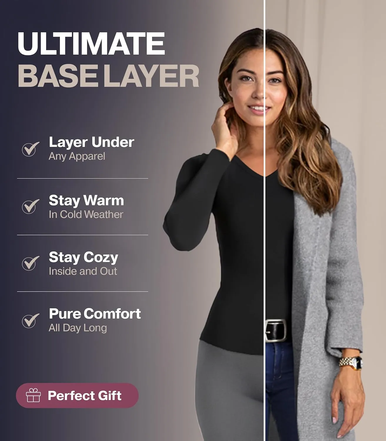 Thermajane Long Sleeve Thermal Shirts for Women Cold Weather, Womens Thermal Underwear Tops, Base Layer Women Thermal