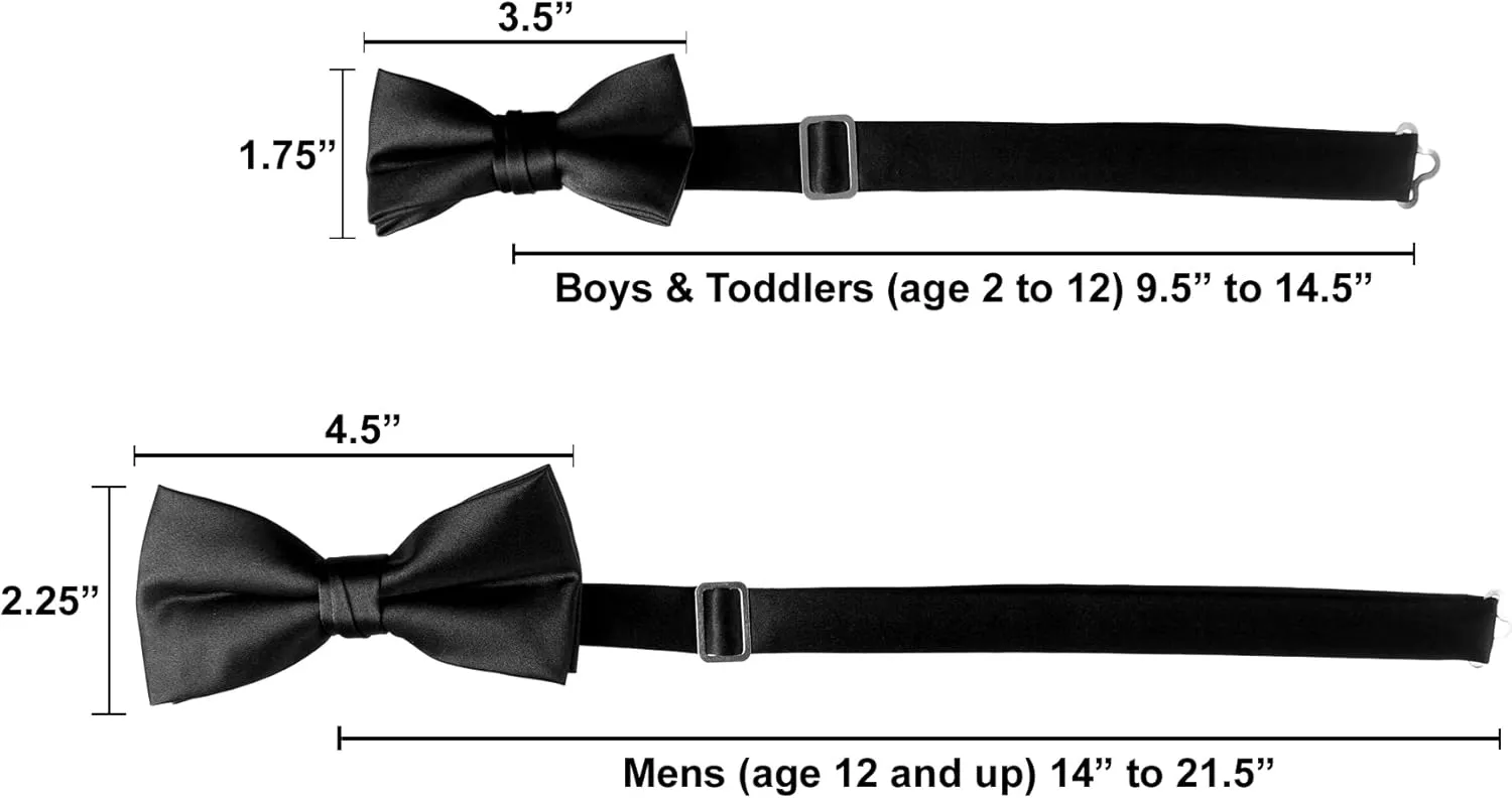 Tuxgear Mens and Kids Adjustable Bow Tie and Pocket Squares in Assorted Colors