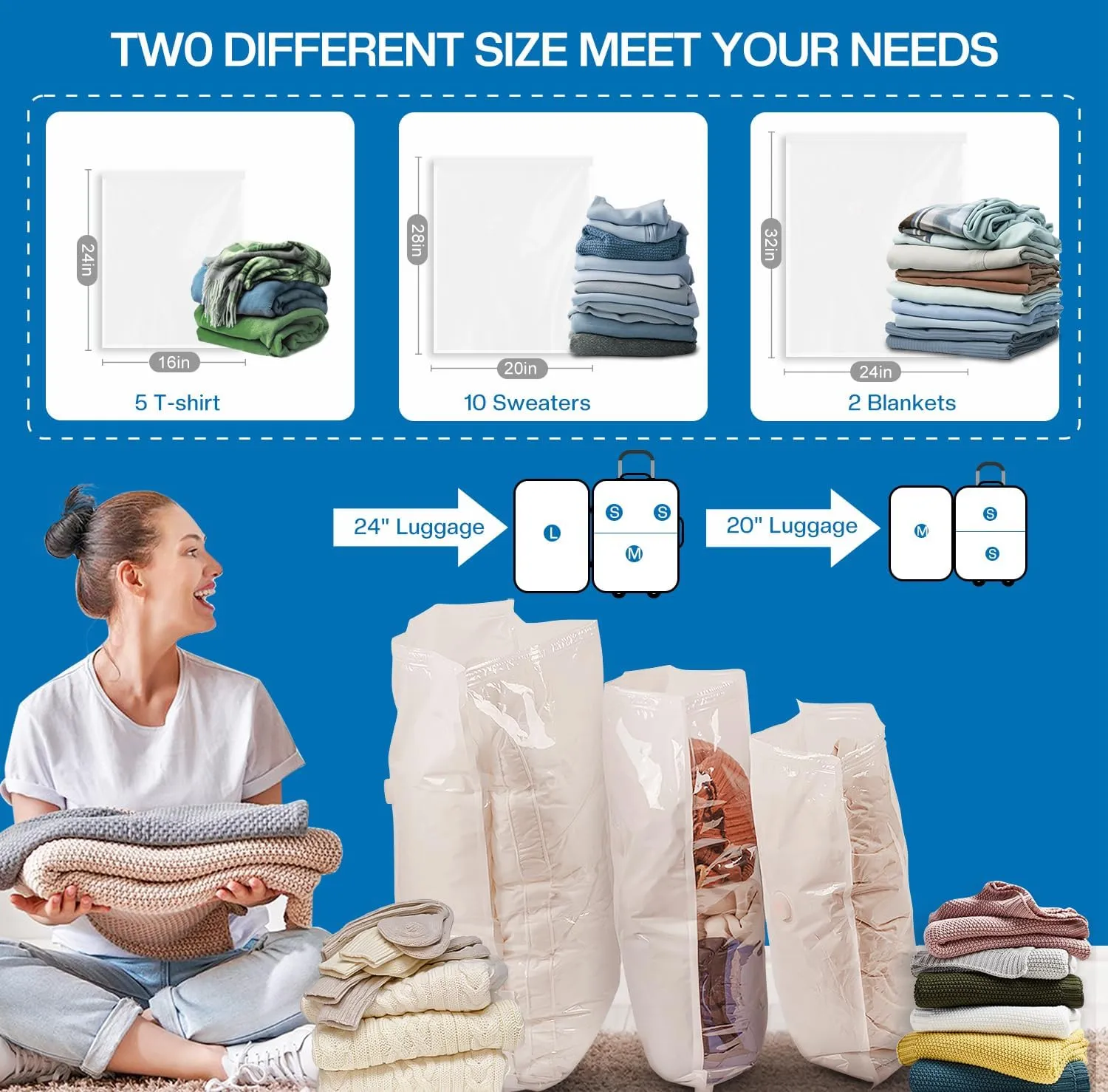 Vacuum Storage Bags for Travel, 10 Pack Vacuum Seal Bags for Clothing Travel, Compression Packing Kit with High Pressure Electric Pump, Space Saver for Clothes Luggage Traveling