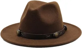 Women Fedoras Woolen Hat Classic Jazz Hat Flat Brim Hat Couple Hat Outdoor Travel 2 Without Chain