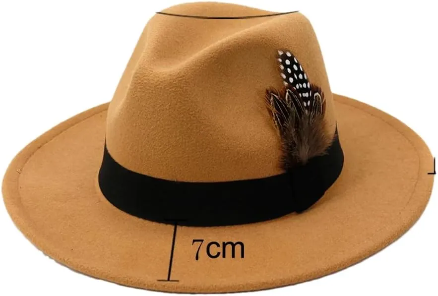 Women Men Feather Fedoras Men Fedora Hat Panama Top Cap Large Brim Hat Church Hat Party Hat