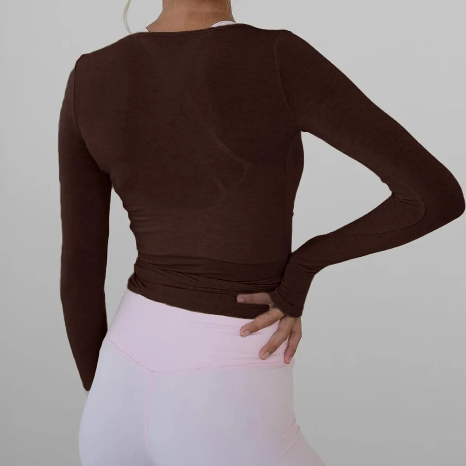 Women Wrap Tie Top Y2k Long Sleeve Ballet Workout Yoga Shirt Coquette Blouses