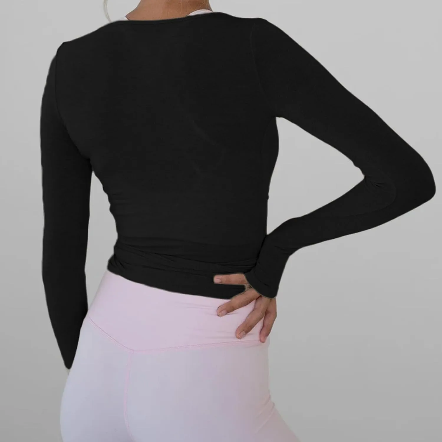 Women Wrap Tie Top Y2k Long Sleeve Ballet Workout Yoga Shirt Coquette Blouses