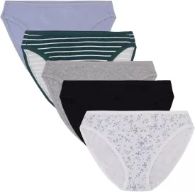 Women's 5-Pack Organic Cotton Stretch Bikini Panties, Ladies Soft Breathable Comfort Sexy Underwear