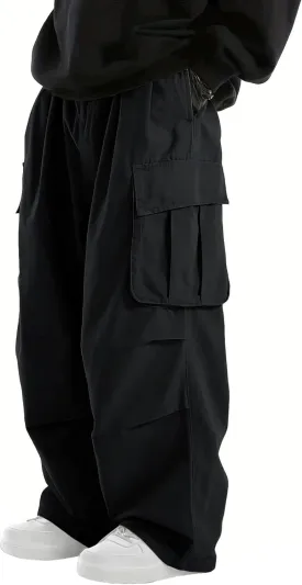WZIKAI Men's Baggy Cargo Pants Elastic Waist Drawstring Parachute Cargo Pants Casual Joggers Hiking Pants with Pockets