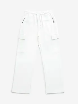 Y&F Kids Off-White Mid-Rise Cotton Blend Track Pants