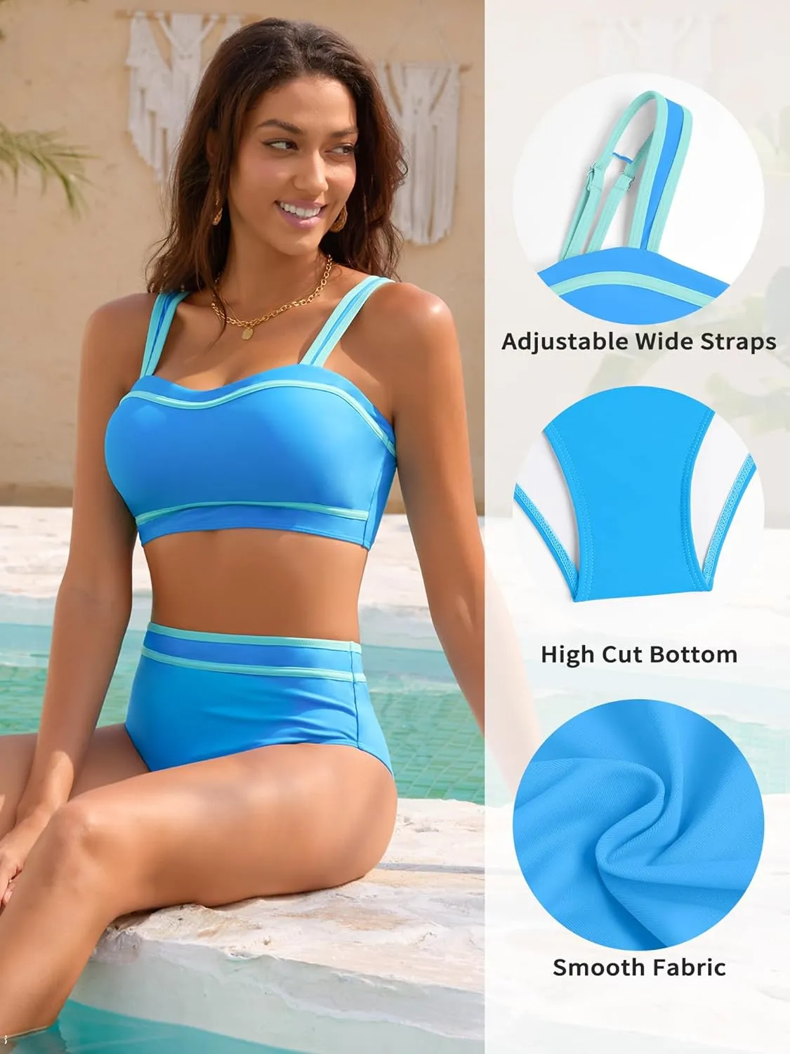 ZAFUL Women's Bikini Sets High Waisted Two Piece Color Block Swimsuits 2025 Cheeky Bathing Suits