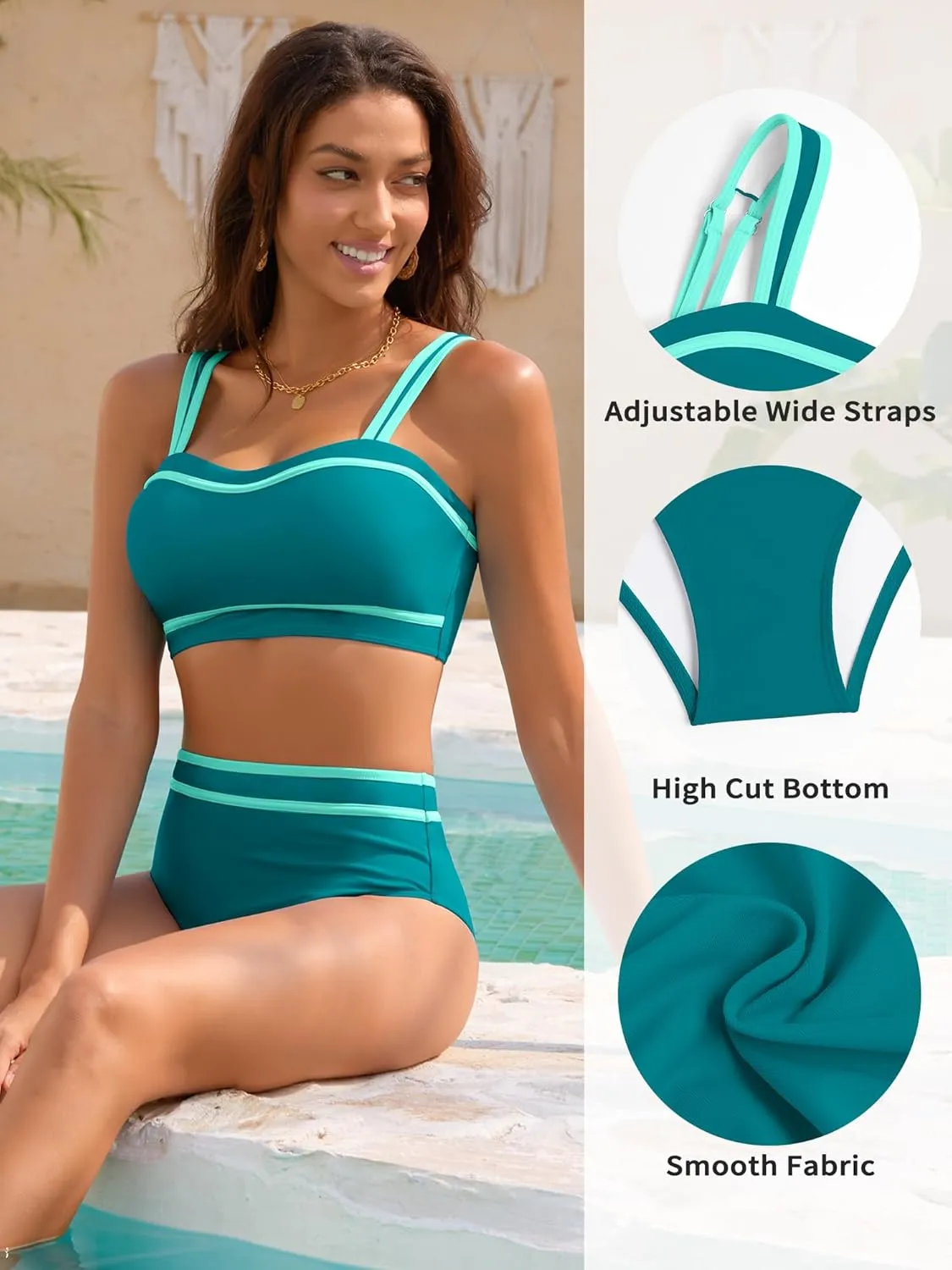 ZAFUL Women's Bikini Sets High Waisted Two Piece Color Block Swimsuits 2025 Cheeky Bathing Suits