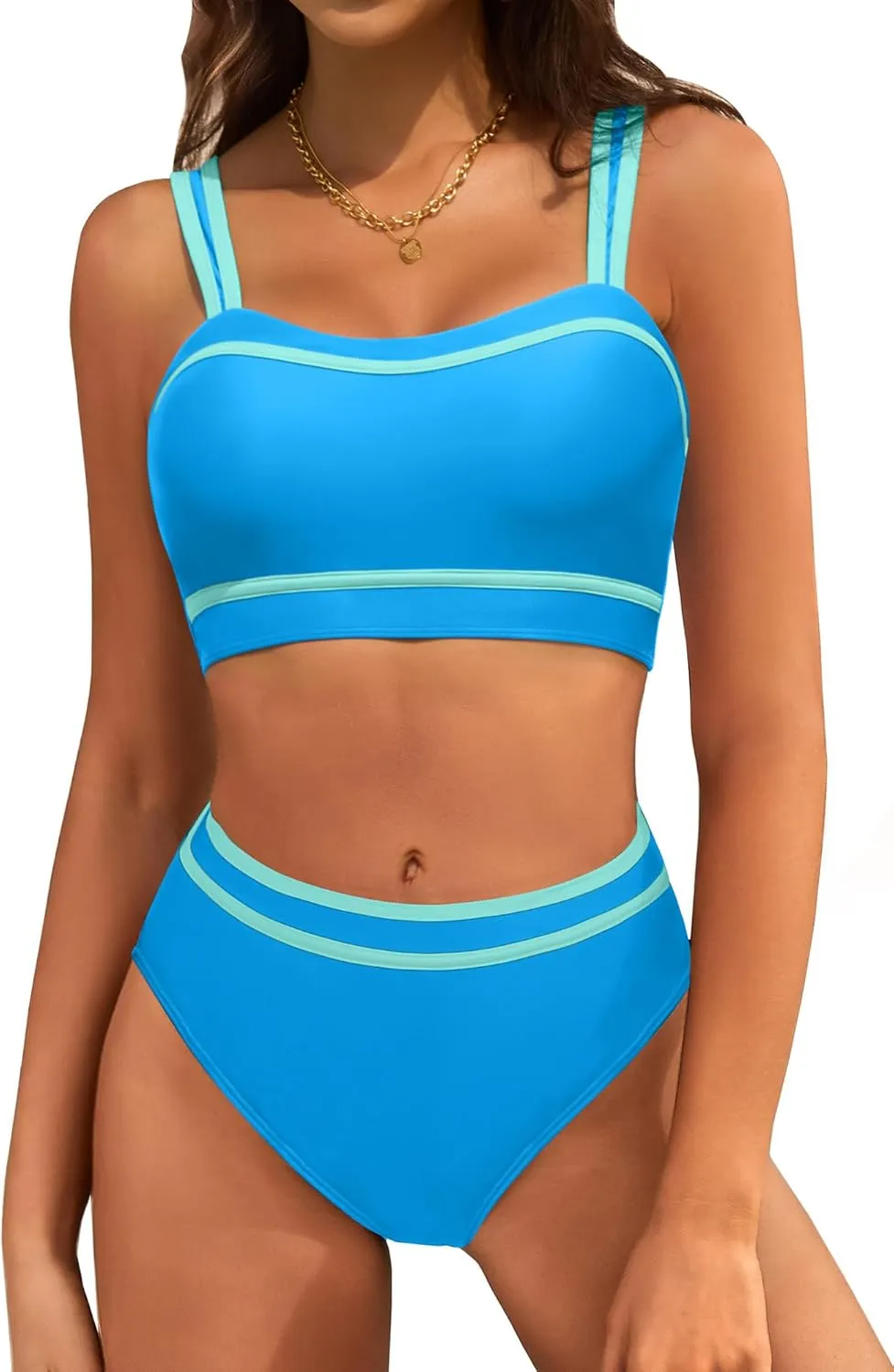 ZAFUL Women's Bikini Sets High Waisted Two Piece Color Block Swimsuits 2025 Cheeky Bathing Suits