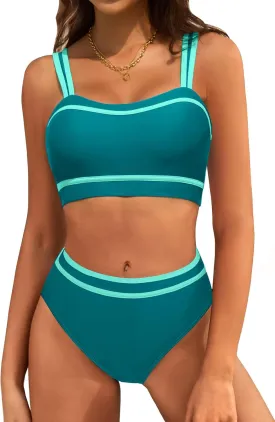 ZAFUL Women's Bikini Sets High Waisted Two Piece Color Block Swimsuits 2025 Cheeky Bathing Suits