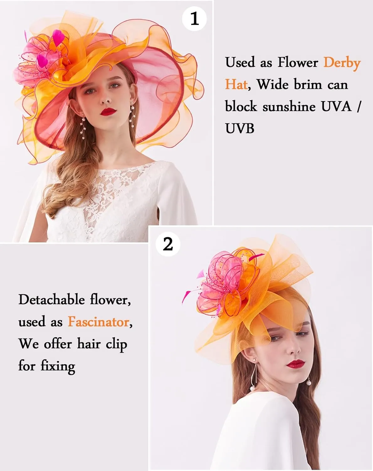Z&X Women's Kentucky Derby Church Hat Organza Fascinator Wedding Tea Party Hat Wide Brim Sun Caps