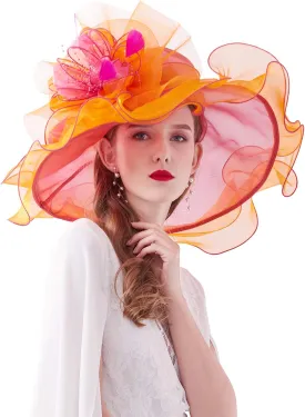 Z&X Women's Kentucky Derby Church Hat Organza Fascinator Wedding Tea Party Hat Wide Brim Sun Caps
