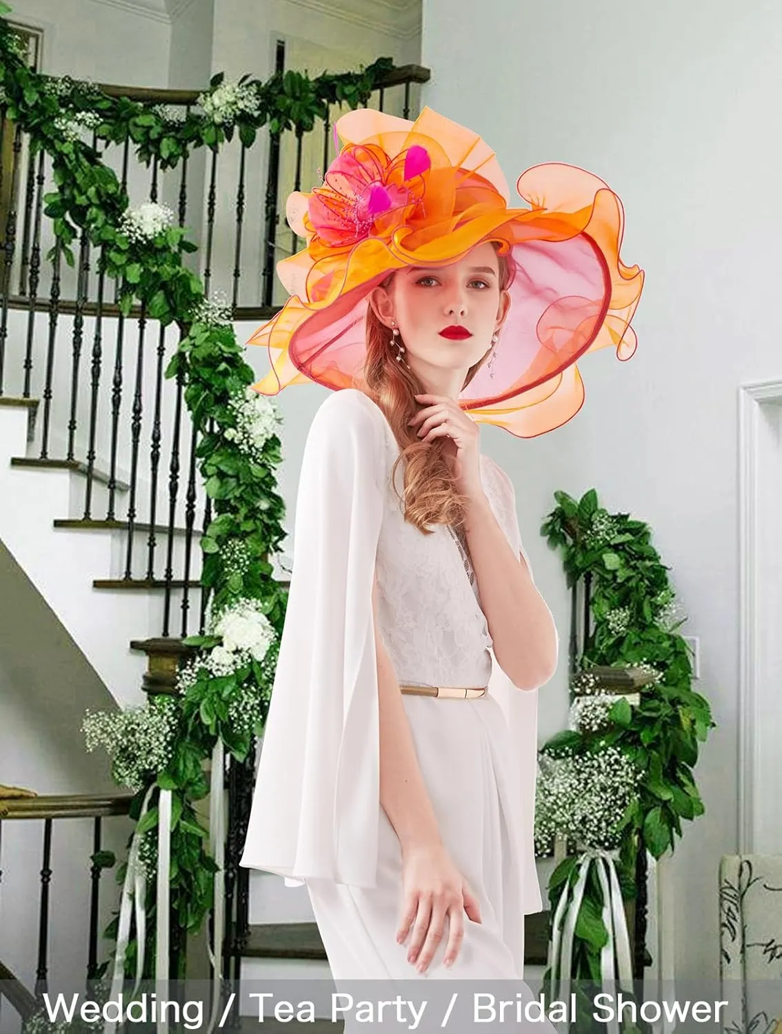 Z&X Women's Kentucky Derby Church Hat Organza Fascinator Wedding Tea Party Hat Wide Brim Sun Caps